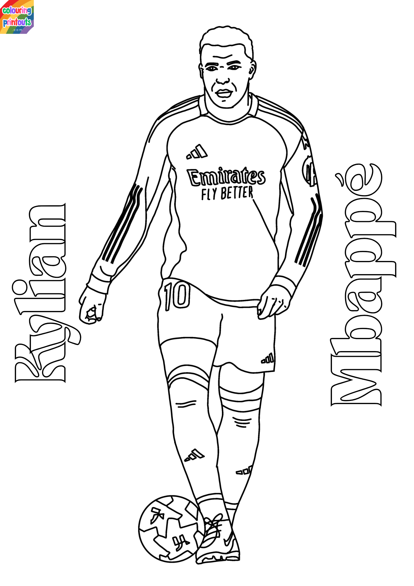 Kylian Mbappe playing football coloring pages