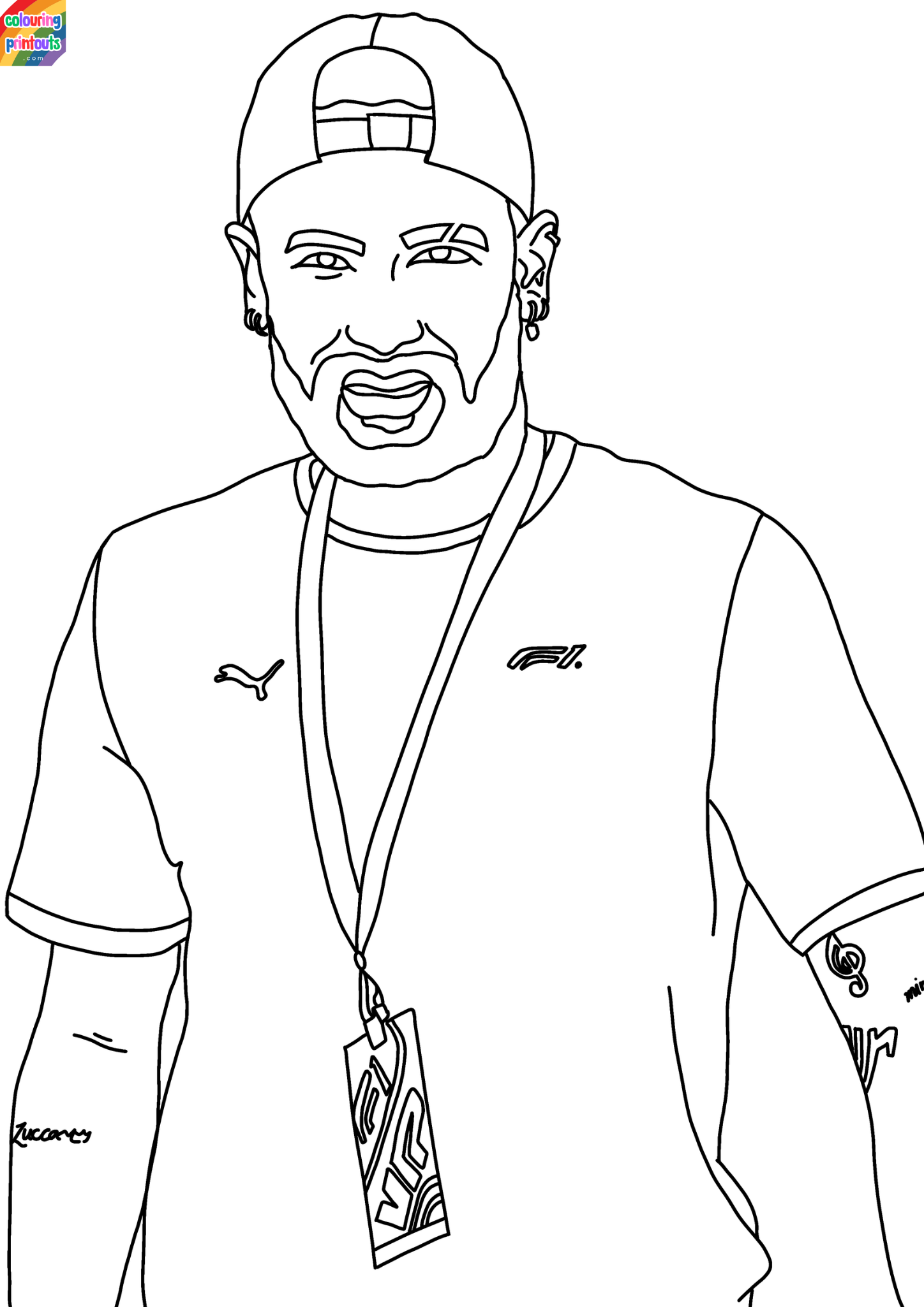 black and white photo of neymar coloring page