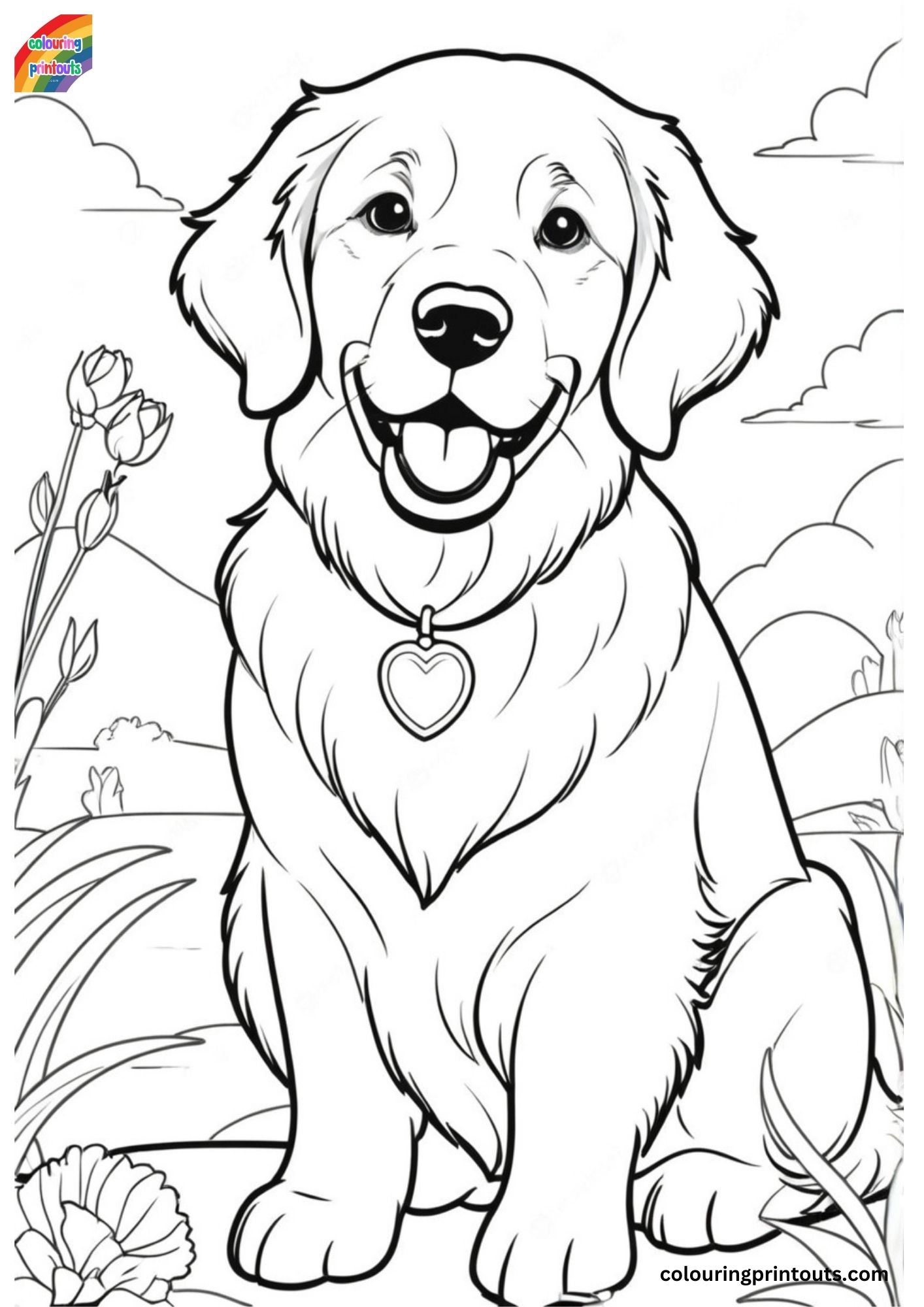 Golden retriever colouring sheet